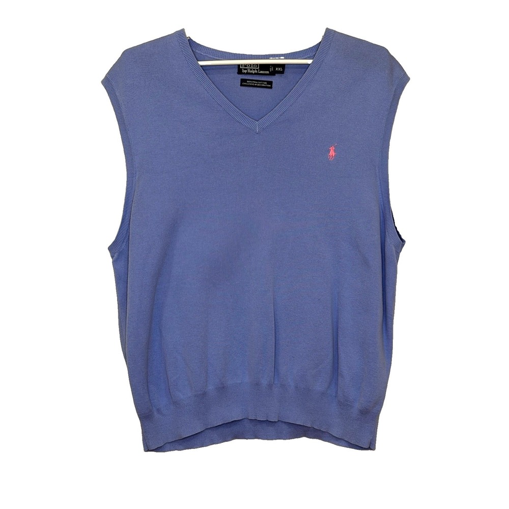 Polo Ralph Lauren Sweater Vest Mens Size‎ XXL Light Blue Pima Cotton Knit V-Neck